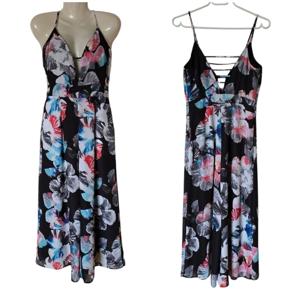 Bebe wide leg spaghetti strap floral jumpsuit size 6 - Picture 2 of 15